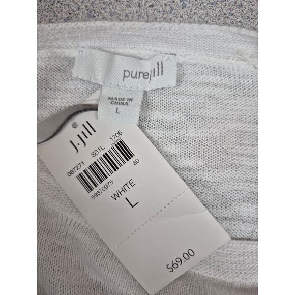 NWT J Jill White Cotton/Linen T Shirt 3/4 Sleeves  Pockets Sz L - Picture 4 of 4